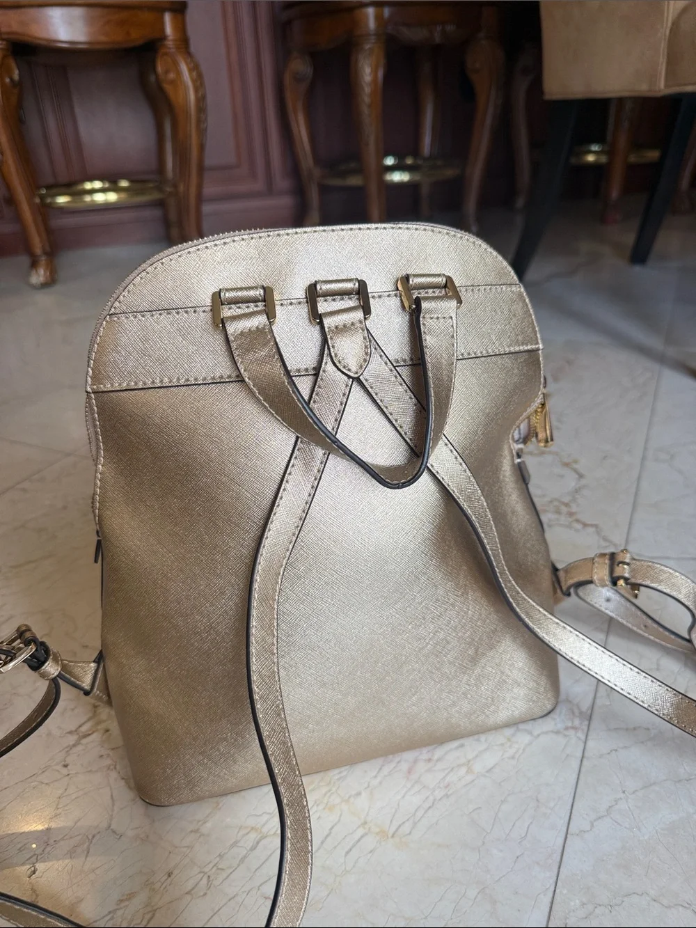 Michael Kors White & Gold Signature Backpack